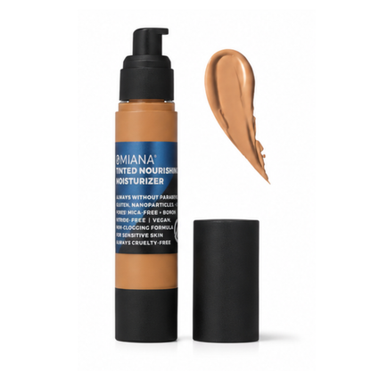 Omiana Light Gold Tinted Nourishing Moisturizer for fair to medium-light skin with warm golden undertones shown with matching shade swatch.